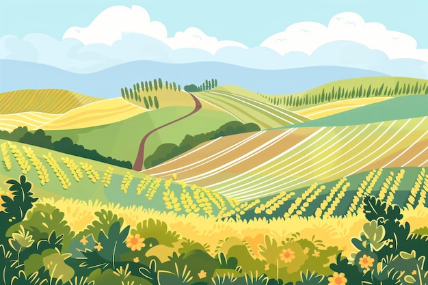그 곳 을 가로지르는 길 을 가진 들판 의 그림