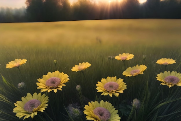 A Painting Of A Field Of Yellow Flowers