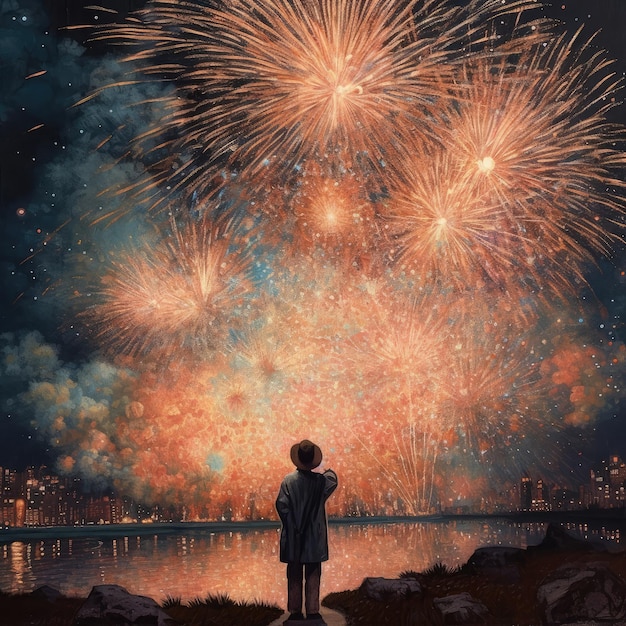 A painting of fireworks