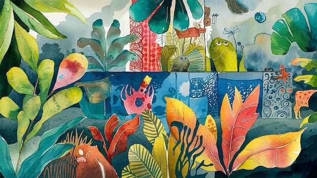 a painting of fish and corals with the title of the sea