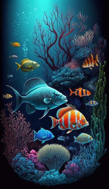 A painting of a fish and corals