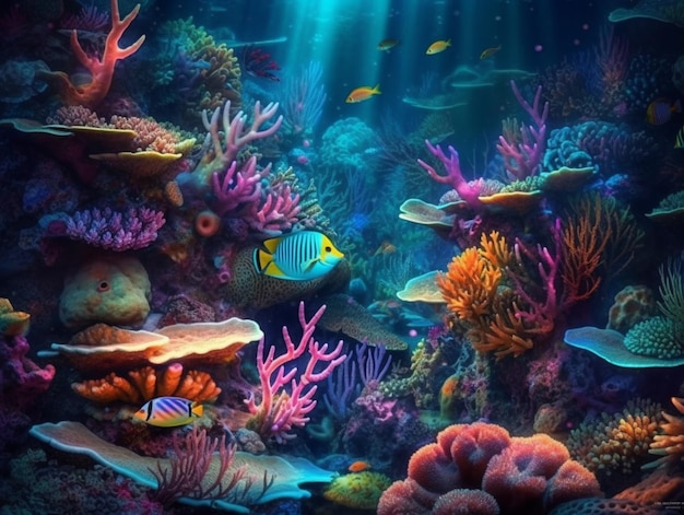 A painting of a fish and corals