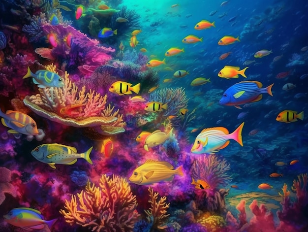 A painting of a fish and corals