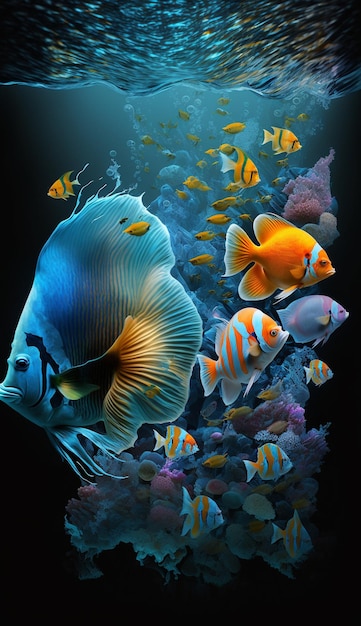 A painting of fish in the ocean