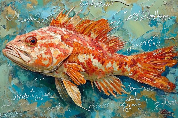 A painting of a fish with arabic writing on it