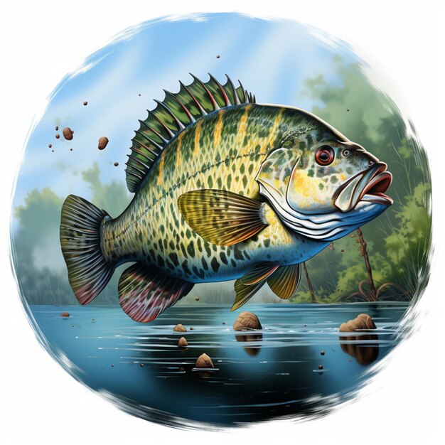 Painting of a fish with a mouth open in a lake generative ai