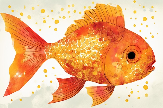 Foto un dipinto di un pesce con vernice arancione e gialla.