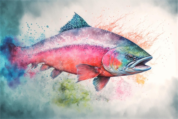 Painting of a fish with rainbow colored on it generative ai