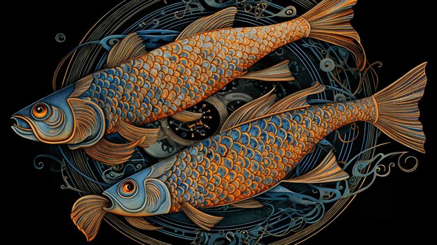 A painting of fish with the word fish on it