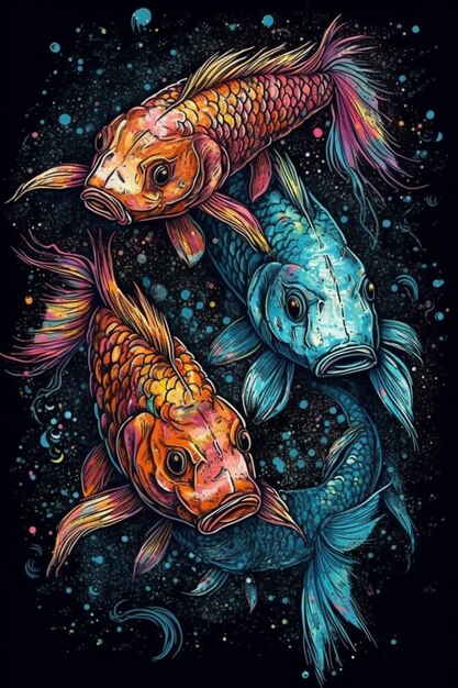 A painting of a fish with the word koi on it.