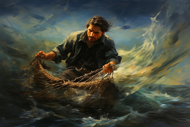 a painting of a fisherman by person