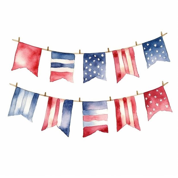 Photo a painting of a flag bunting with stars and stripes generative ai