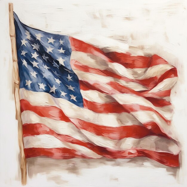 Photo painting of a flag with a wooden pole in the middle generative ai