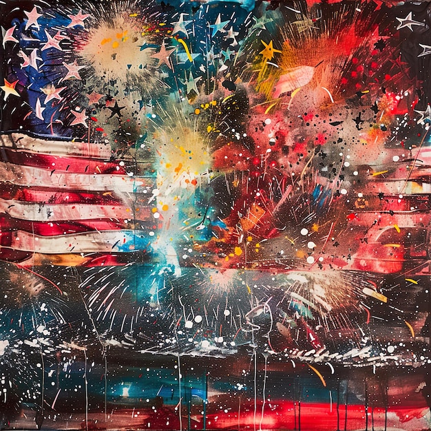 a painting of a flag with the words quot fireworks quot on it