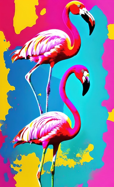 A painting of a flamingo with a pink beak