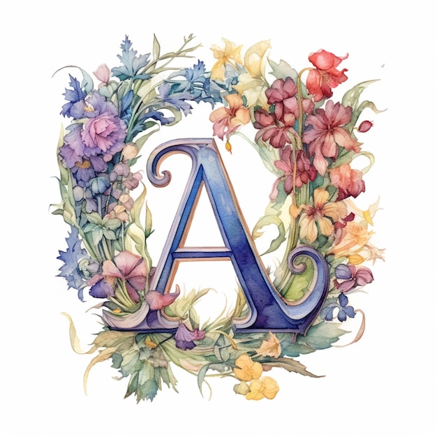 A painting of a floral letter with a flower wreath around it generative ai