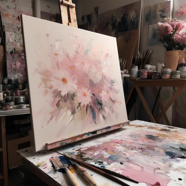 Photo a painting of a flower on a canvas