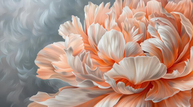 Photo painting flower and peony in retro for art decor and texture on canvas for color beauty and nature