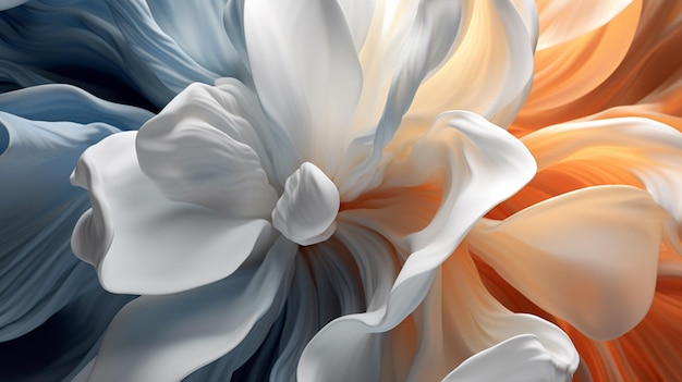 A painting of a flower with a blue and orange center.