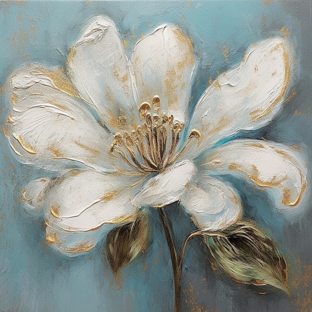 A painting of a flower with gold paint and gold paint.