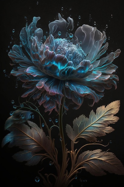 A painting of a flower with a leaf on it