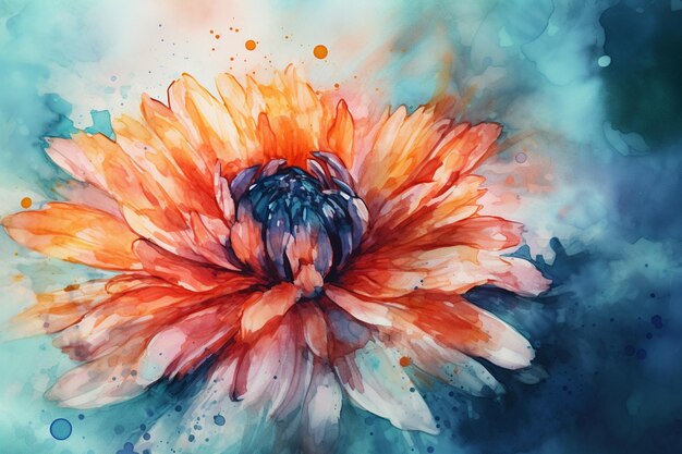 Photo a painting of a flower with orange and blue colors.