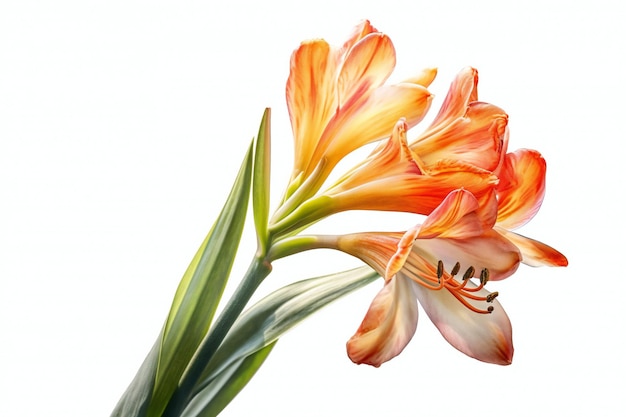 A painting of a flower with orange petals and a green stem
