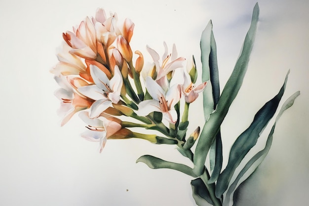 주황색과 흰색 꽃이 있는 꽃 그림