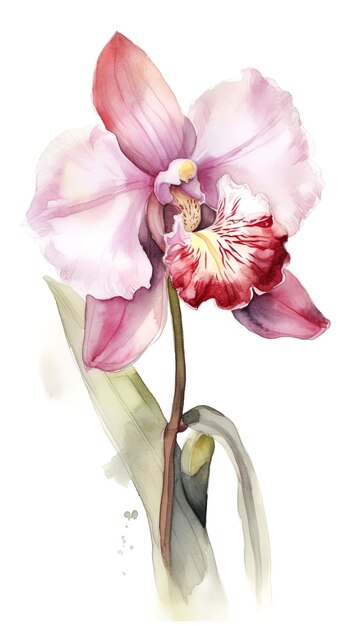 a painting of a flower with a pink and white flower.