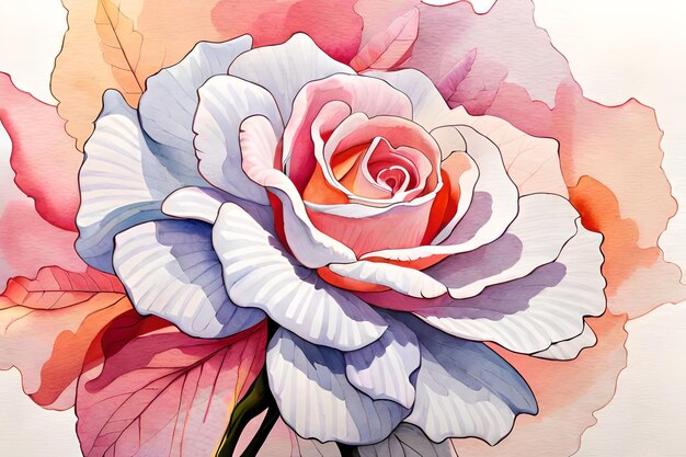 A painting of a flower with pink and white petals.