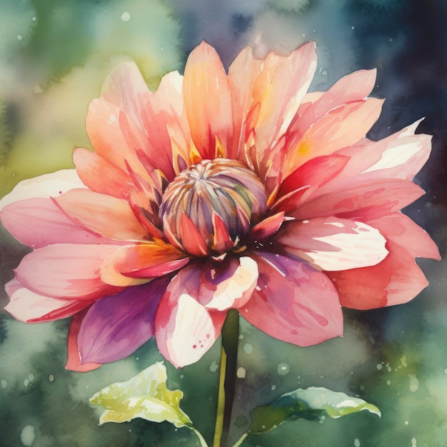 A painting of a flower with a pink and yellow center.