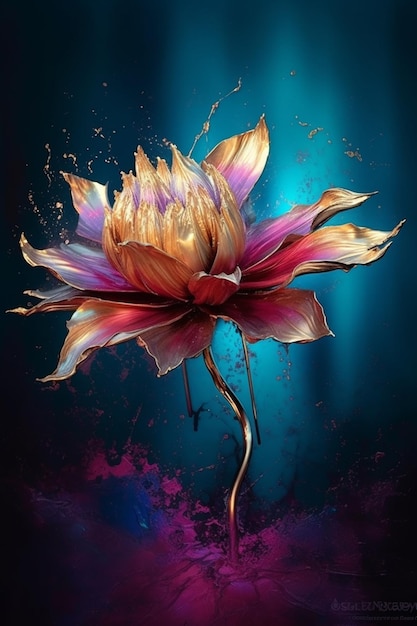 painting of a flower with a splash of paint on it generative ai