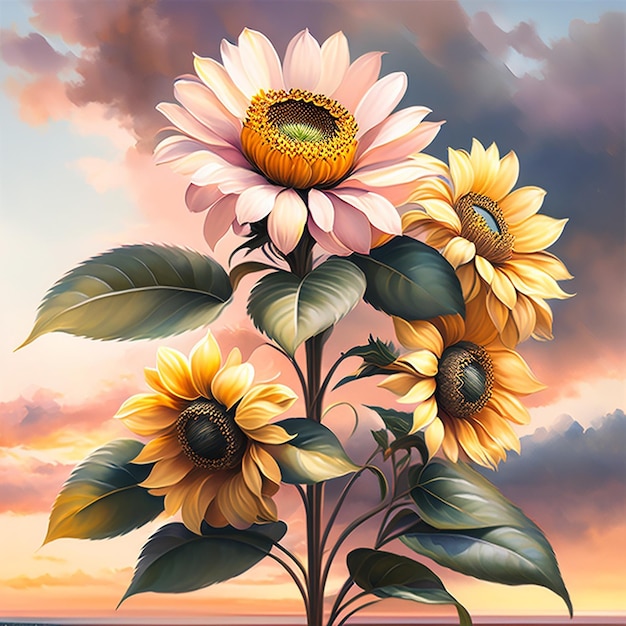 Photo a painting of a flower with the sunflowers on it