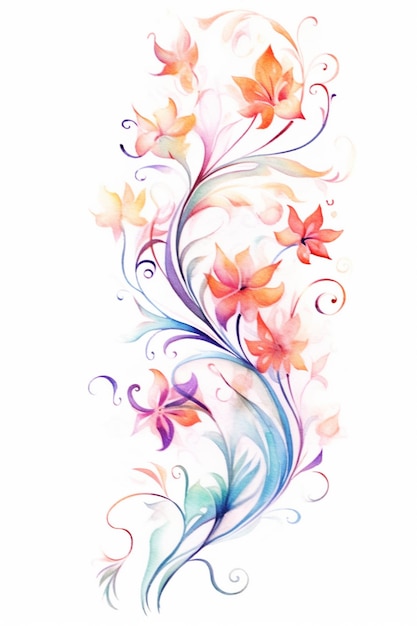 a painting of a flower with swirls and flowers on a white background generative ai