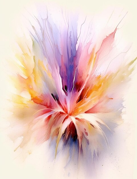 Painting of a flower with a white background and a pink and yellow center generative ai