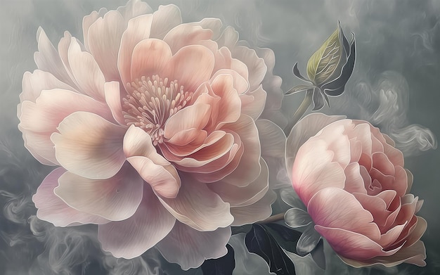 a painting of a flower with the word  peonies  on it