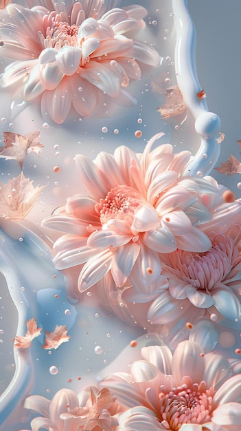 a painting of a flower with the words flowers on itWhite chrysanthemum in fluid liquid spring na