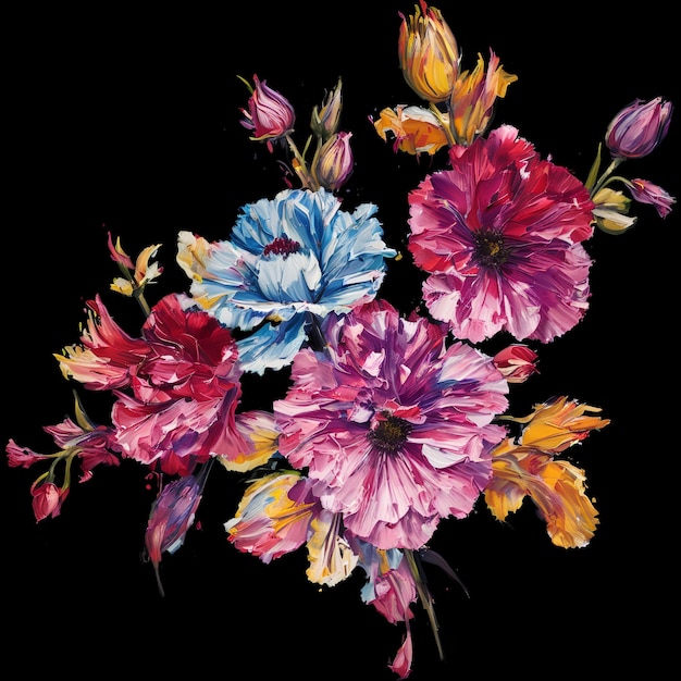 A painting of flowers on a black background