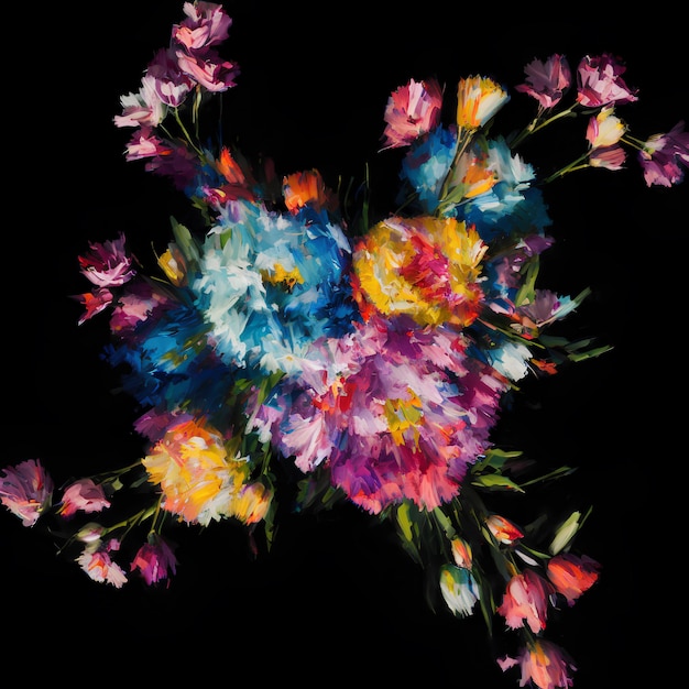 A painting of flowers on a black background