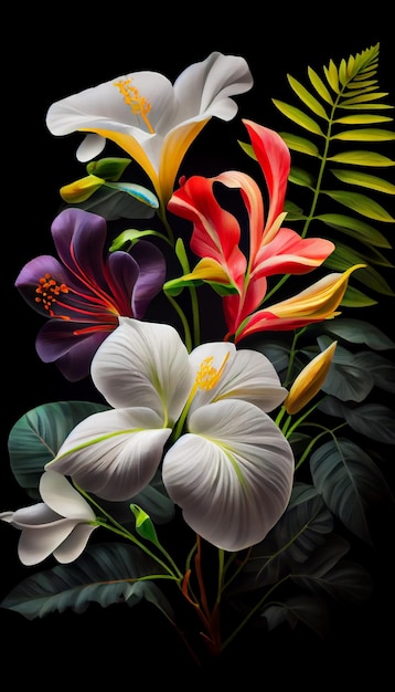 Premium Photo | A painting of flowers on a black background