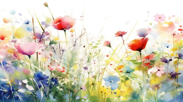 A painting of flowers in a field