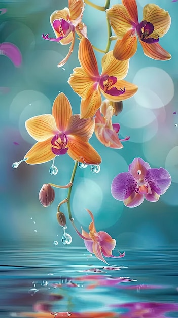 A painting of flowers floating in the water