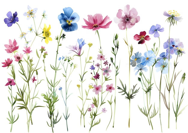 a painting of flowers and grass with different colors