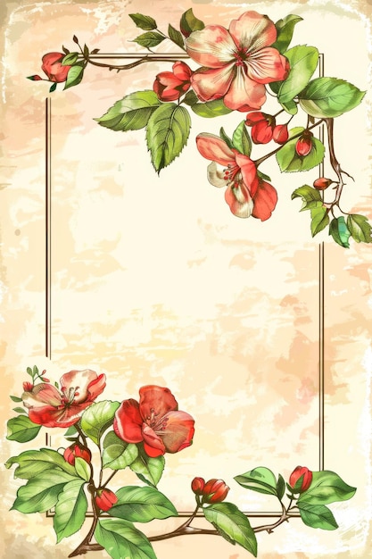 Painting of Flowers and Leaves on Beige Background