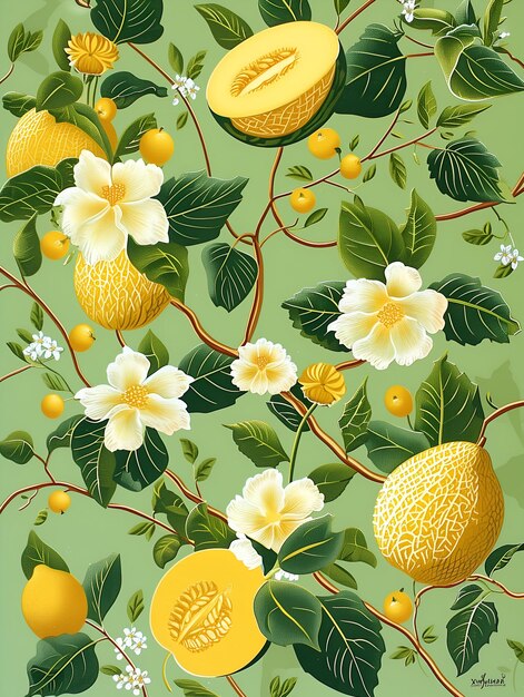 Photo a painting of flowers and lemons background