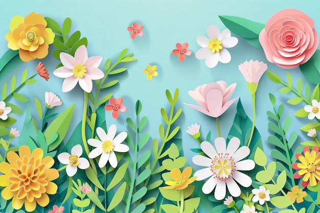a painting of flowers and plants with a blue background3D rendering of various silhouette style flo