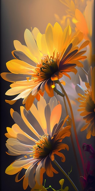黄色とオレンジ色の花の絵