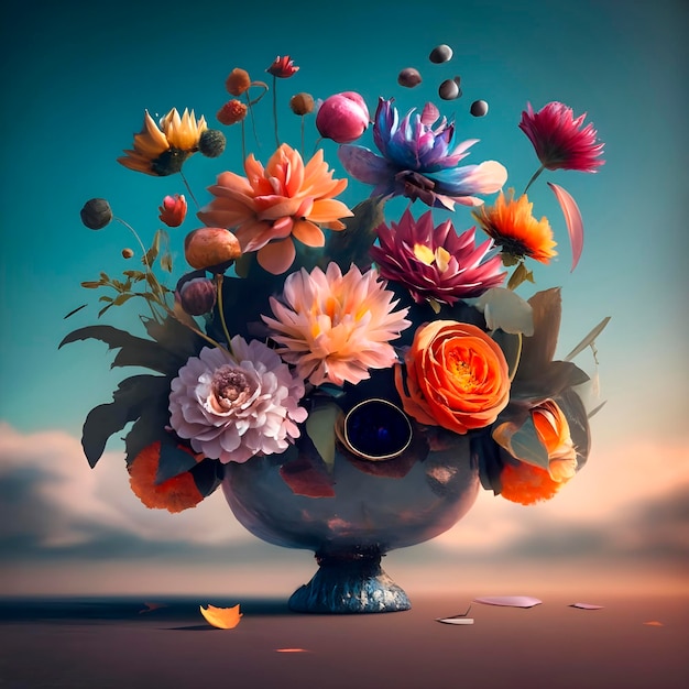 Photo painting of flowers in a vase ai generated