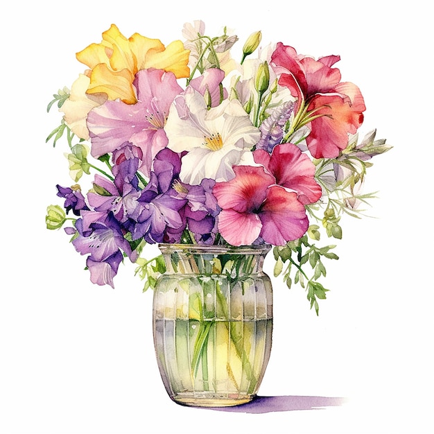 A painting of flowers in a vase with water and a picture of flowers.