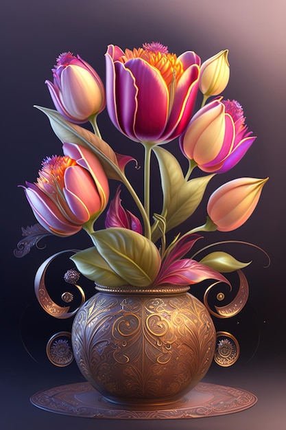 A painting of flowers in a vase.